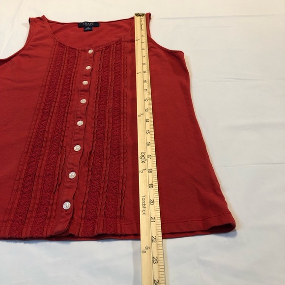 Chaps Women’s Sleeveless 100% Cotton Pullover Stretch Button-Front Red Top S - Picture 3 of 6